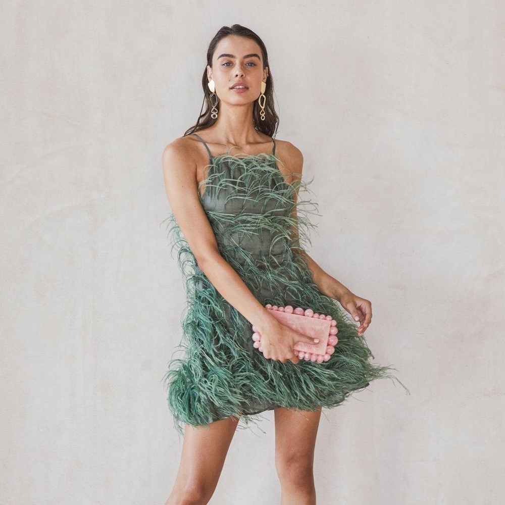 Cult Gaia Shannon Feather Dress Size M Green